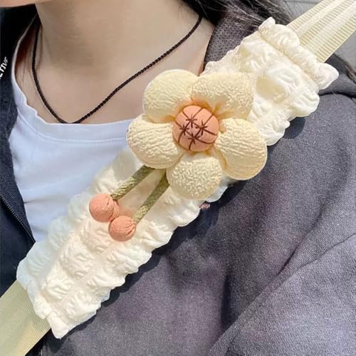 2 Pack Car Seat Belt Cover Pads, Soft Seat Belt Shoulder Pad with Petals, Cute Floral Car Seatbelt Covers Protector for Women Girls, Universal Fit for Cars (Light Yellow)