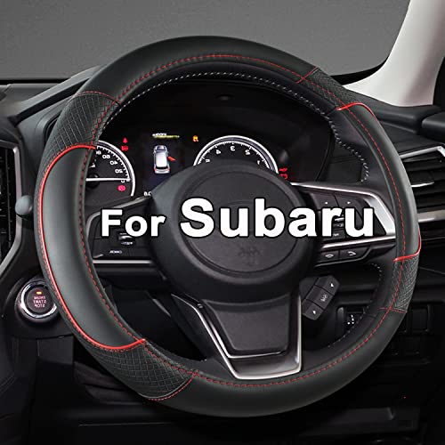 GIANT PANDA Customized Auto Steering Wheel Cover for Subaru Forester, Car Steering Wheel Cover for Subaru Outback and Crosstrek - Black+Red Trim - color: Black+Red Trim