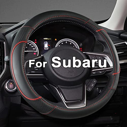 GIANT PANDA Customized Auto Steering Wheel Cover for Subaru Forester, Car Steering Wheel Cover for Subaru Outback and Crosstrek - Black+Red Trim - color: Black+Red Trim