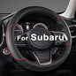 GIANT PANDA Customized Auto Steering Wheel Cover for Subaru Forester, Car Steering Wheel Cover for Subaru Outback and Crosstrek - Black+Red Trim - color: Black+Red Trim