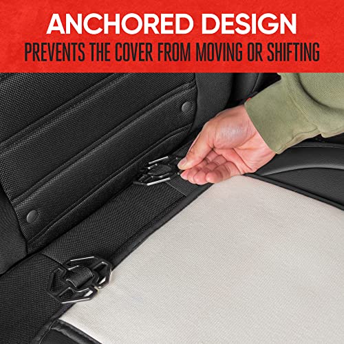 Motor Trend LuxeFit Black Faux Leather Rear Bench – Premium Automotive Back Seat Cover for Cars, Padded Cushion with Pockets, Adjustable Interior Car Seat Protector