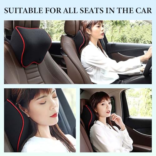 2PCS Car Neck Pillow, Soft Memory Foam Car Seat Neck Support Pillow with Adjustable Strap, Ergonomic Design Removable Headrest Cushion for Neck Pain Fatigue Relief (Black&Red) - color: Black&red