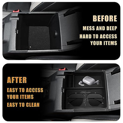 Center Console Organizer Compatible with 2021-2024 Ford Bronco(No for Sport) Accessories Bronco 2/4-Door Center Console Storage Box ABS Material with Leather Trim(V2_Black)Won't Fit 2025