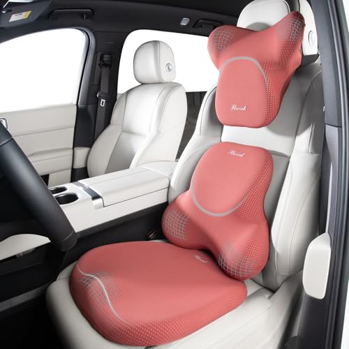 Car Seat Cushion and Lumbar Support Pillow for Office Chair Car, Neck Headrest Pillow, Ergonomic Memory Foam, Pressure-Relieving Back Support for Car, Office Chair & Wheelchair – Red - color: Red, size: Seat Cushion&Lumbar Pillow&Headrest Pillow