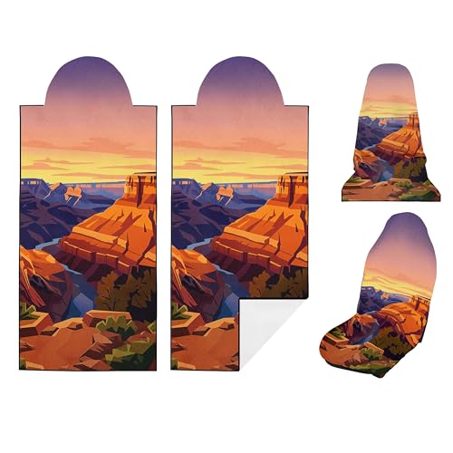 2 Pack Car Seat Towel Covers, Sweat Protector for Front Seats, Premium Thickened Microfiber with Colorado River, Breathable & Quick Dry, Slip-on Headrest Pocket for Gym Running Beach Universal Fit - color: Colorado River