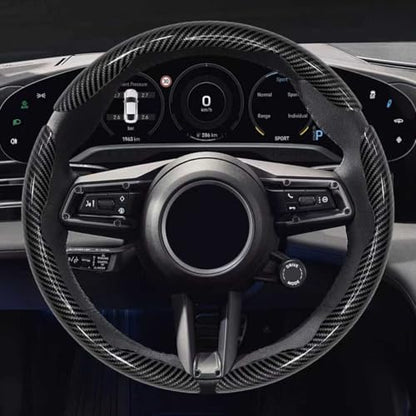 3PCS Carbon Fiber Steering Wheel Cover, Anti-Slip & Segmented Design, Snap on Car Steering Wheel Cover, Universal 99% Vehicle Wrap Grip Protector, Car Interior Accessories (Black) - color: BLACK