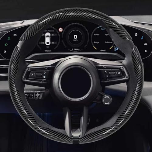 3PCS Carbon Fiber Steering Wheel Cover, Anti-Slip & Segmented Design, Snap on Car Steering Wheel Cover, Universal 99% Vehicle Wrap Grip Protector, Car Interior Accessories (Black) - color: BLACK