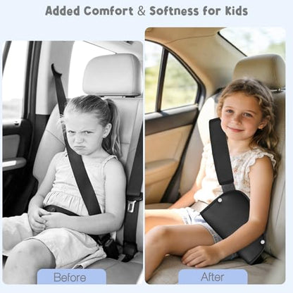 Kids Seat Belt Cover Pads, Universal Seat Belt Adjuster for Kids, HNHUAMING Kid's Shoulder & Belly Protective Padding for Travel, Soft Breathable Car Seat Straps Pads for Children, Black - color: black