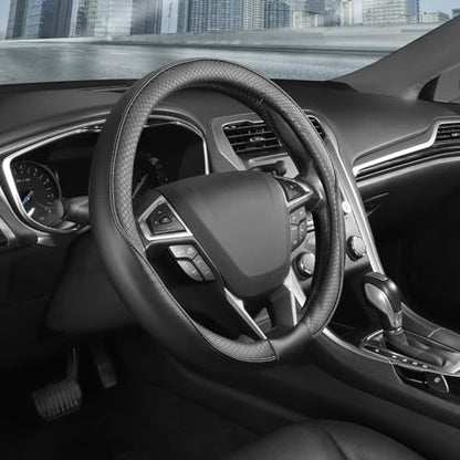 SEG Direct Steering Wheel Cover 14.5-15 inch (37-39 cm) Medium Size, Microfiber Leather, Non-Slip Comfortable Grip, Fits Cars Trucks SUVs, Black - color: Black, size: Standard size[14 1/2''-15'']