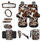 Wanyint Brown Black Cow Print 14 Pack Car Accessories Set, Universal Auto Seat & Steering Wheel Cover, Seatbelt Pad, Trash Can, Armrest & Cup Holders Rearview Mirror & Handbrake Cover Set - color: Brown Black Cow Print