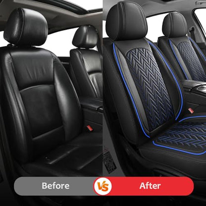 MIROZO Seat Covers Full Set,Universal Car Seat Covers Waterproof Seat Covers Leather Vehicle Seat Covers Automotive Seat Cushion for Most Sedan, Truck and SUV (Full Set, Black and Blue) - color: Black And Blue, size: 5PCS Full Set