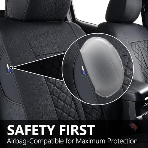 Truckiipa Tacoma Truck Seat Covers Full Set Leather Waterproof Seat Covers Fit for 2005-2015 Toyota Tacoma Double Crew Cab, Full Set, Black - color: Full Set/Black, size: Tacoma 2005-2015