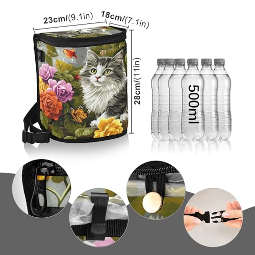 MNSRUU Car Trash Can with Lid, Gray Cat on The Garden Fence Car Trash Bag Hanging Organizers and Storage for Front Back Seat, Leak-Proof Trash Bin - color: Cats I14284