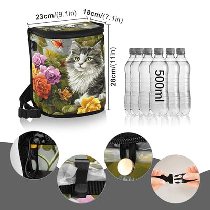 MNSRUU Car Trash Can with Lid, Gray Cat on The Garden Fence Car Trash Bag Hanging Organizers and Storage for Front Back Seat, Leak-Proof Trash Bin - color: Cats I14284