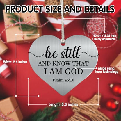 XQLZY Be Still and Know That I Am God Stainless Steel Love Rear View Mirror Car Charm, Faith Car Heart Charm Gifts for Believer Friend Family, Religious Vehicle Decorative Hanging Ornaments