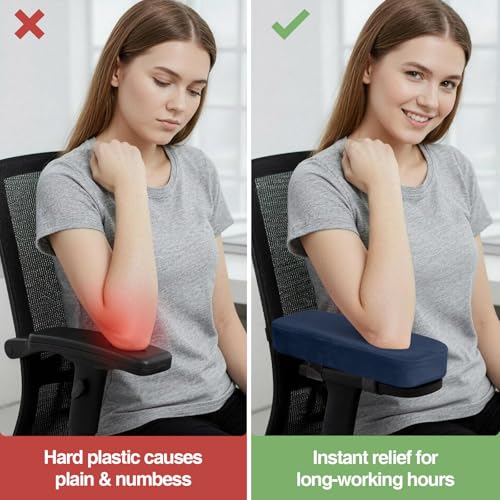 Smiry Ergonomic Office Chair Armrest Pads, Memory Foam Arm Rest Covers, Non-Slip Armrest Cushion with Adjustable Buckles and Straps, Elbow Relief for Desk, Gaming & Wheelchair (Navy, Set of 2) - color: Navy