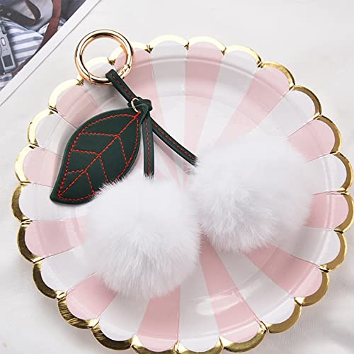 Cute Faux Rabbit Fur Ball Pom Pom Keychain Car Key Ring Handbag Tote Bag Pendant Purse Charm - color: Cherry-white