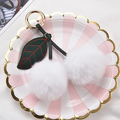 Cute Faux Rabbit Fur Ball Pom Pom Keychain Car Key Ring Handbag Tote Bag Pendant Purse Charm - color: Cherry-white