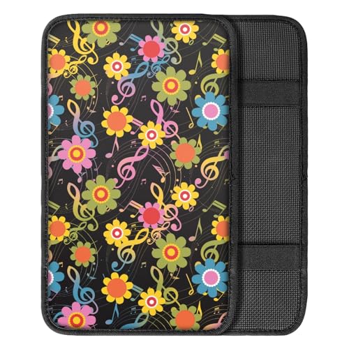 UNICEU Neoprene Car Center Console Armrest Cover, Colorful Cute Flowers Music Notes Print Soft Non Slip Auto Interior Armrest Box Pad Cover, Universal - color: Cute Flowers Music Notes