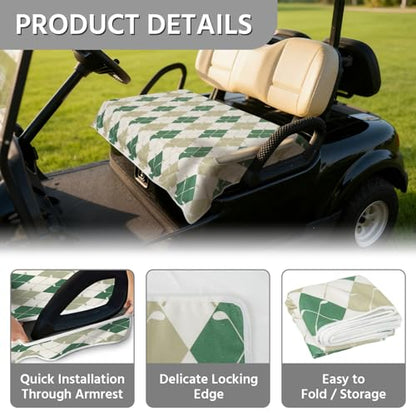 Golf Cart Seat Covers, Universal Golf Cart Seat Towel Blanket for Yamaha, EZGO, Club Car, Icon and More 2-Seat Carts, 100% Microfiber Keeps Seat Comfortable and Clean - color: green