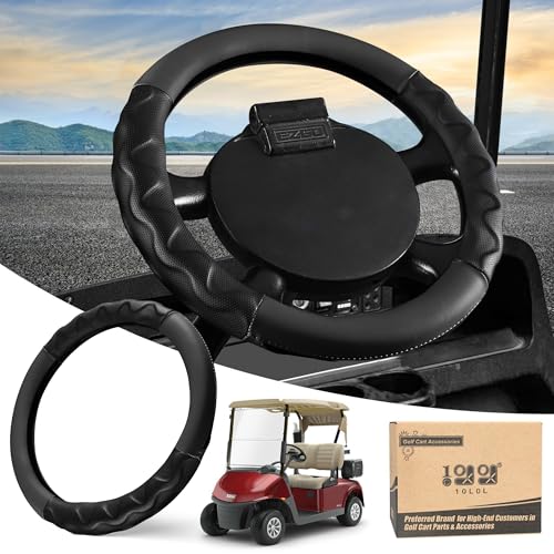 10L0L 13 Inch Golf Cart Steering Wheel Covers for EZGO TXT&RXV 1994-up, Upgraded Microfiber Anti-Slip Steering Wheel Cover with Pu Leather - color: Black