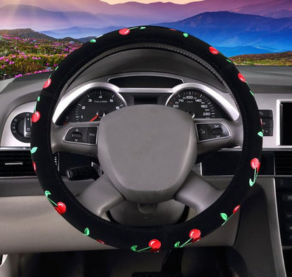 Mayco Bell Automotive Women Embroidery Cute Car Steering Wheel Cover (Cherry) - color: Cherry