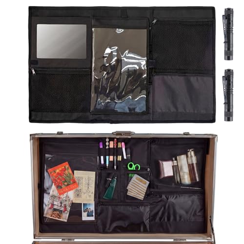 Sanwuta 30" L x 17.5" W Camp Trunk Organizer Trunk Lid Organizer for Summer Camp with 7 Pockets Plastic Mirror and Flashlight for Secure College Dorm Storage Chest