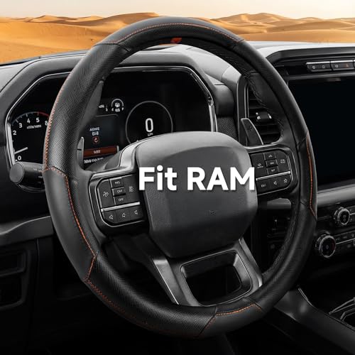 West Llama Customized Auto Car Steering Wheel Cover for Dodge RAM 1500 2500 3500, 15.5-16 inch(Black+Orange-Large Size) - color: E-Black+Orange, size: Large Size (15 ½''-16'')