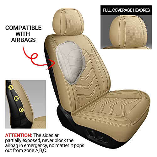 Leather Car Seat Covers Universal fit Most Sedans SUV Trucks (Front Seat, Beige) - color: BEIGE, size: FRONT PAIR