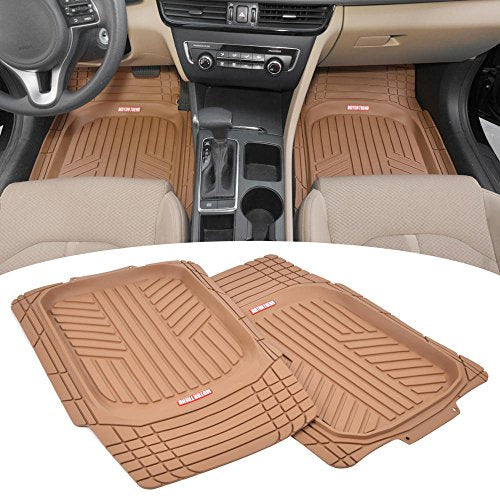 BDK Beige Heavy Duty Front & Rear Rubber Floor Mats Universal Liners for Car SUV Van & Truck, All Weather Protection with Anti-Slip Nibs, Fit Contours of Most Vehicles - color: 933-BG