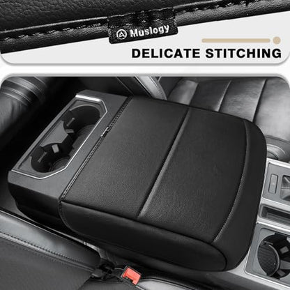 Center Console Armrest Cover Fit for Ford F150 2021-2025 2026 Accessories, Comfort Armrest Pad Console Lid Cushion Vegan Leather Regular Thick(Bucket Seat ONLY) - size: 2) 21-25 |F150| Bucket Seat, Regular