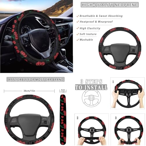 Wanyint Cherry Black Car Seat Covers Set - 14 Pcs, Includes Seat, Steering Wheel, Seat Belt, Trash Bin, Rear View Mirror, Armrest, Gear Shift Covers - color: Cherry Black