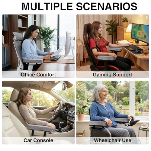 Smiry Ergonomic Office Chair Armrest Pads, Memory Foam Arm Rest Covers, Non-Slip Armrest Cushion with Adjustable Buckles and Straps, Elbow Relief for Desk, Gaming & Wheelchair (Grey, Set of 2) - color: Grey