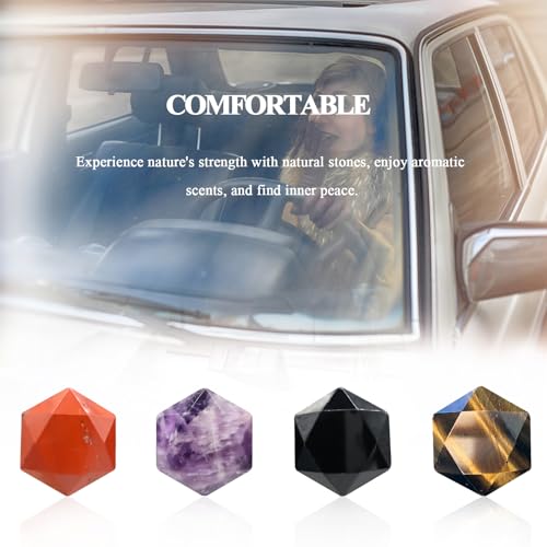 ORIESSE Boho Car Decor,4pcs Natural Stone Car Vent Clips Air Fresheners,Crystal Hexagram Star Hippie Interior Dashboard Decorations Accessories for Women Men