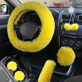 Fluffy Car Accessories Set, Fur Cute Fluffy Steering Wheel Cover Set for Women & Furry Handbrake & Gear Shift Covers & Car Rearview Mirror Pendant & 2 Pieces Bling Coasters (Yellow) - color: yellow