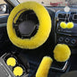 Fluffy Car Accessories Set, Fur Cute Fluffy Steering Wheel Cover Set for Women & Furry Handbrake & Gear Shift Covers & Car Rearview Mirror Pendant & 2 Pieces Bling Coasters (Yellow) - color: yellow
