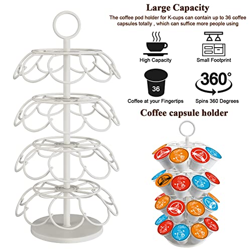 Coffee Pod Carousel Holder,Compatible with K-Cups Organizer Compatible with 36 Cup Pods,Spins 360-Degrees - color: WHITE
