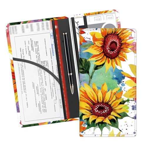Leather Car Registration and Insurance Card Holder, Cute Car Accessories Vehicle Glove Box Car Organizer for Documents, Cards, License Watercolor Sunflower - color: Watercolor Sunflower