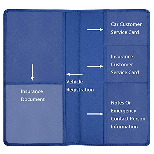 Wisdompro Car Document Holder Organiser, PU Leather Vehicle Insurance and Registration Holders Wallet Case for ID Card, Driving Licence, Key Contact Information Cards - color: Blue