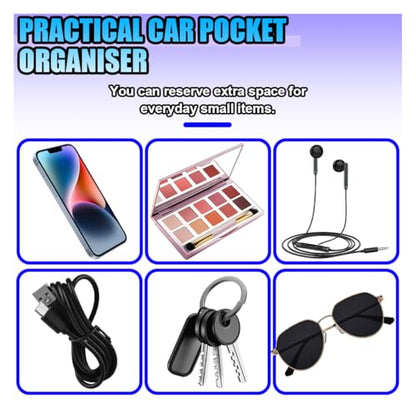 Universal Carbon Fiber Car Storage Box - Multifunctional Cell Phone Holder Auto Dashboard Pocket Organizer with Sticky - Car Interior Accessories for Storing Phone Card Key Pen Coin (Long)