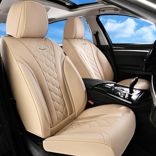 Coverado Car Seat Covers Front Seats, Beige Seat Covers, Breathable Perforated Design, Luxurious Diamond Leather Car Seat Cover, 2 Pack Car Seat Protector Front Seat Cover Universal Fit Most Cars - color: 1-Beige, size: Front