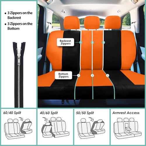 FH Group Full Set Cloth Car Seat Covers , Universal Fit combo, Low Back Front Seat Covers, Airbag Compatible, Split Bench Rear Seat, Washable Seat Cover for SUV,Sedan,Van Orange - color: Orange