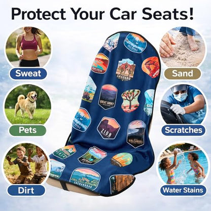 NNG 2 PCS Front Waterproof Car Seat Towel Covers, Sweat Seat Protector for Cars and SUVs with Headrest Cover and Fixed Hooks for Use After Gym, Beach, Swimming, and Outdoor Activities
