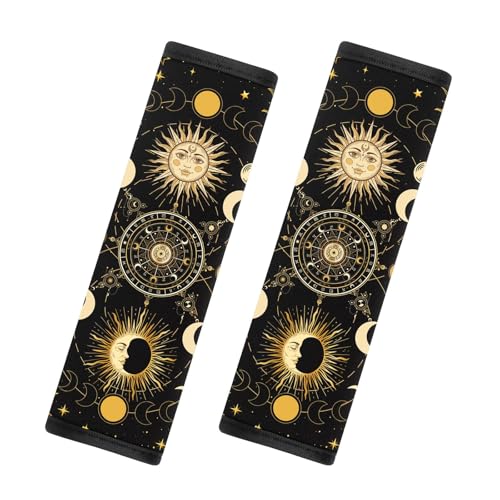 2 Pcs Seat Belt Cover for Women Men, Sun and Moon Car Seat Strap Pads for Kids, Bohemian Soft Car Seats Belt Cushion Pads for Girls and Boys Children Adults - color: Sun and Moon
