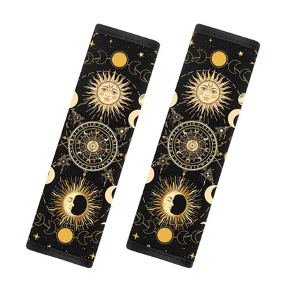 2 Pcs Seat Belt Cover for Women Men, Sun and Moon Car Seat Strap Pads for Kids, Bohemian Soft Car Seats Belt Cushion Pads for Girls and Boys Children Adults - color: Sun and Moon