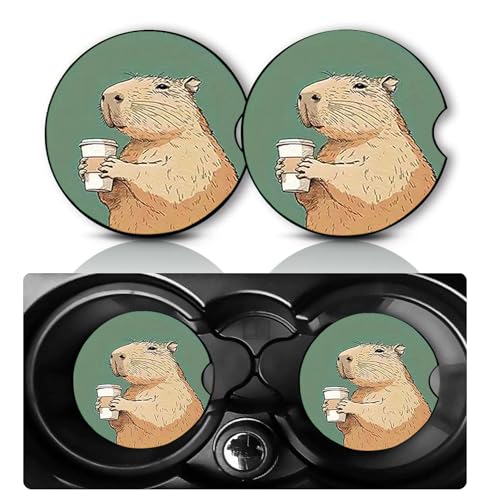2Pack Capybara Car Cup Holder Coasters,Cars Coasters for Cup Holders,2.75" Universal Anti Slip Rubber Mat with Finger Slot,Capybara Car Accessories Interior Decor,Capybaras Gifts for Women,Men - color: Capybara