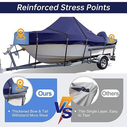 900D Heavy Duty Center Console Boat Cover, Windproof Full Metal Buckle Straps Boat Cover for Center Console Boat, fits 17'-19' Length, Beam Width up to 102" W (Navy) - color: Navy, size: 17'-19' Length , Beam Width up to 102" W