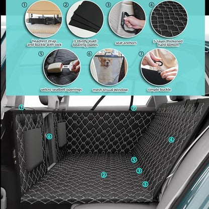 petalage Dog Truck Seat Cover for Back Seat, Hard Bottom Pet Hammock for Car, Bed Extender for 2-4 Large Dogs, Waterproof Seat Protector, Universal XL Size Fits for Crew Cab Truck, SUV, Black - size: Fullsizeblack
