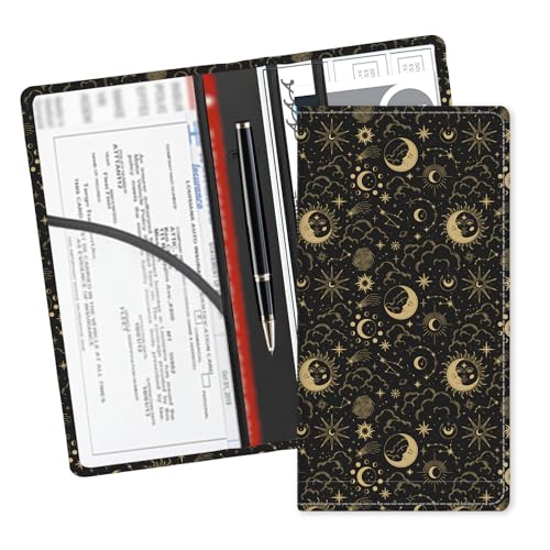 Leather Car Registration and Insurance Card Holder, Cute Car Accessories Vehicle Glove Box Car Organizer for Documents, Cards, License Cute Boho Sun Moon - color: Cute Boho Sun Moon