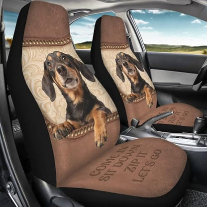 Dachshund Dog Print Car Seat Covers Front Set of 2 Breathable Stretchy Automotive Bucket Seat Covers High Back Seats Cover for Car Front - color: Brown and Black - Dachshund Dog